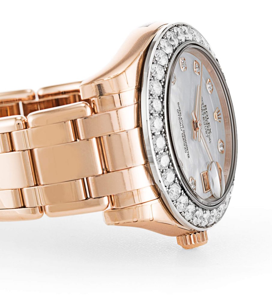 Beautiful replica Rolex watch Pearlmaster Diamond 81285 34mm White Dial-case