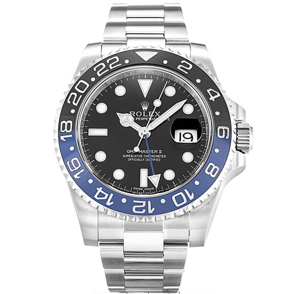 Stainless Bracelet Replica Rolex GMT Master II Watches Blue and Black